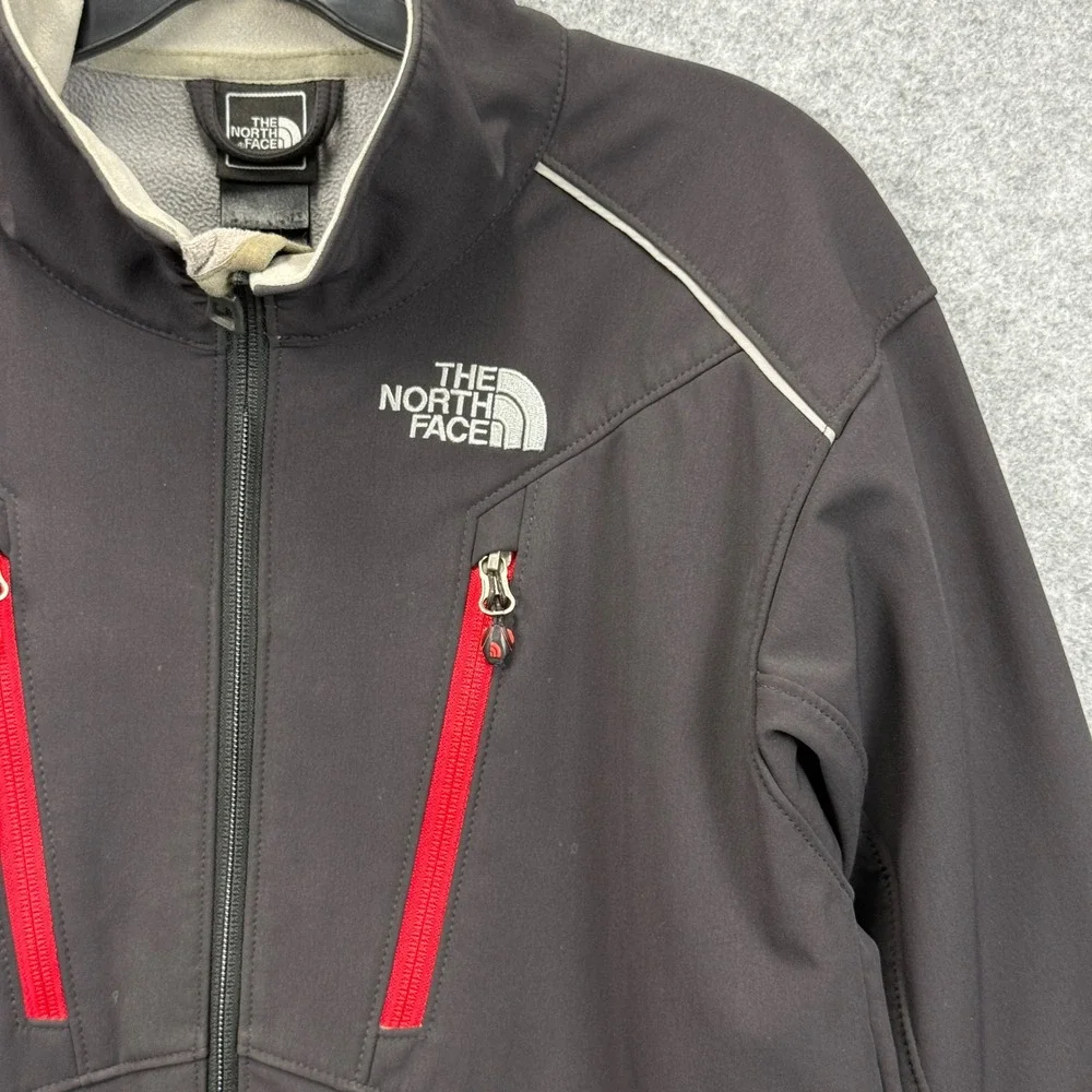 The North Face Apex Softshell Jacket Black Red Zip Pockets Fleece Lined Mens L